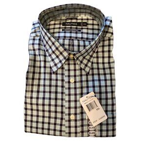 Nautica Men's Blue Checked Button-Down Dress Shirt Size XXL NWT